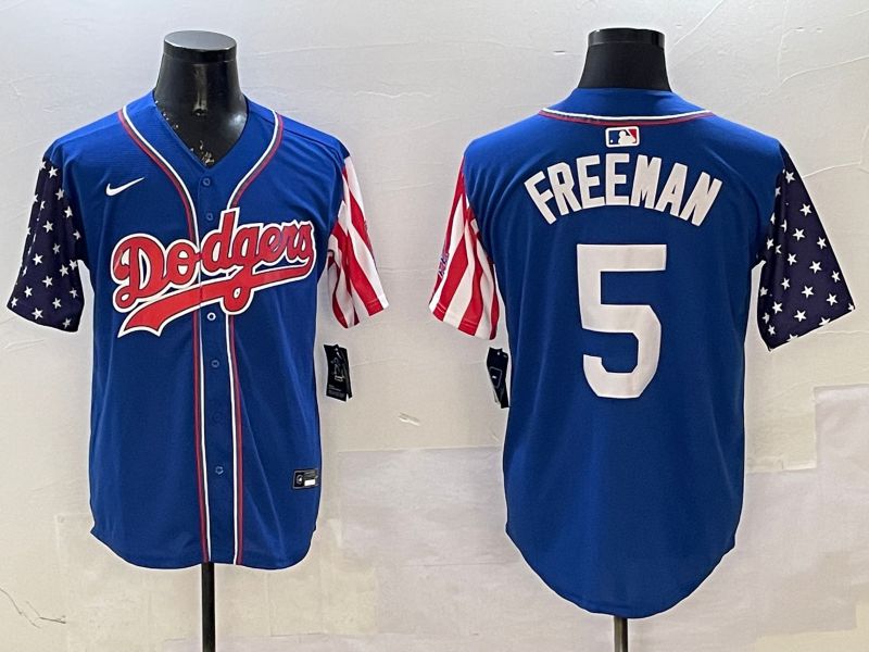 Men Los Angeles Dodgers 5 Freeman Blue a generation of national flags Joint name 2025 Nike MLB Jersey style 1